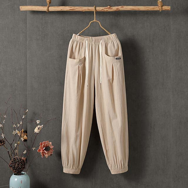 【Coton Et Lin】Einfarbige Casualhose