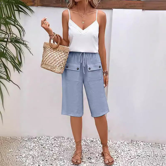 【Coton Et Lin】Einfarbige Casual-Hose