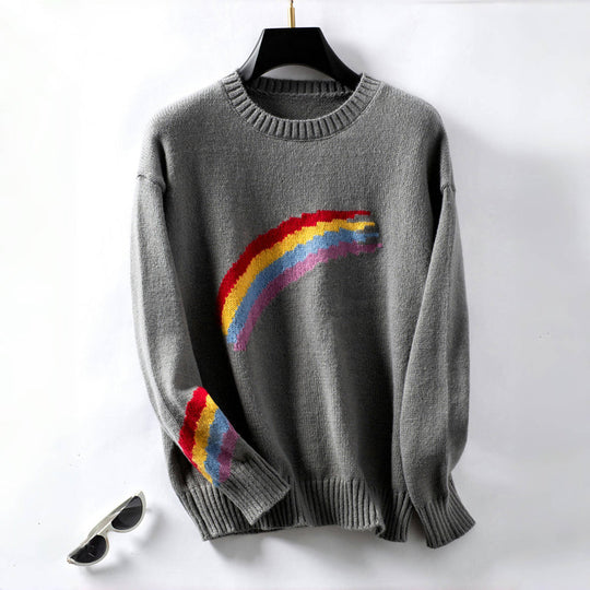 Lässig gestreiftes Pullovershirt im Regenbogen-Design