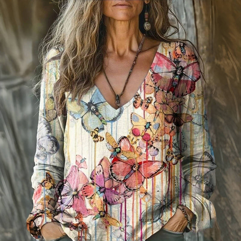 Bedrucktes Vintage-Schmetterling-T-Shirt