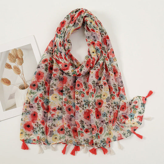 Vintage bedruckter Blumen-Schal