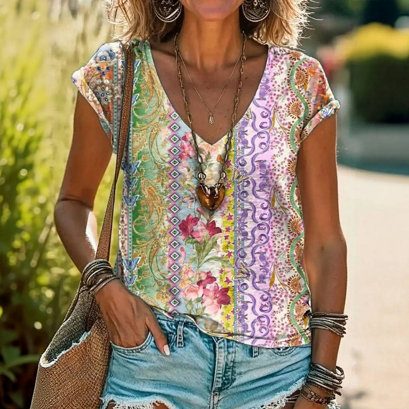 Vintage bedrucktes T-Shirt mit Blumenmuster