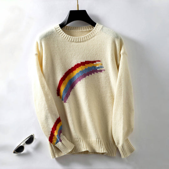 Lässig gestreiftes Pullovershirt im Regenbogen-Design