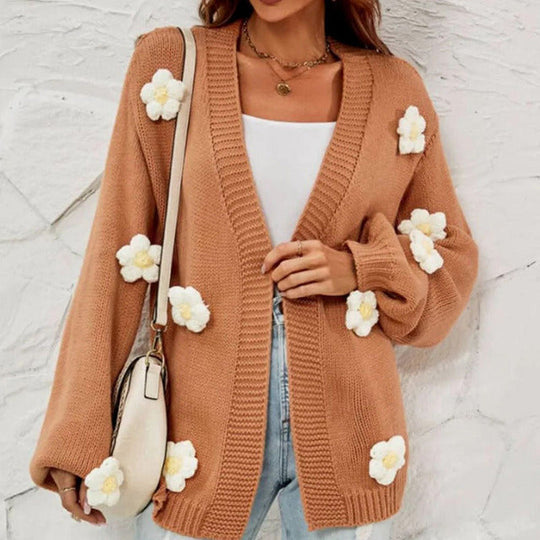 Lässiger Damen-Cardigan mit floraler 3D-Deko