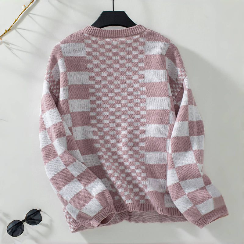 Lässiger gestrickter Cardigan mit Karomuster