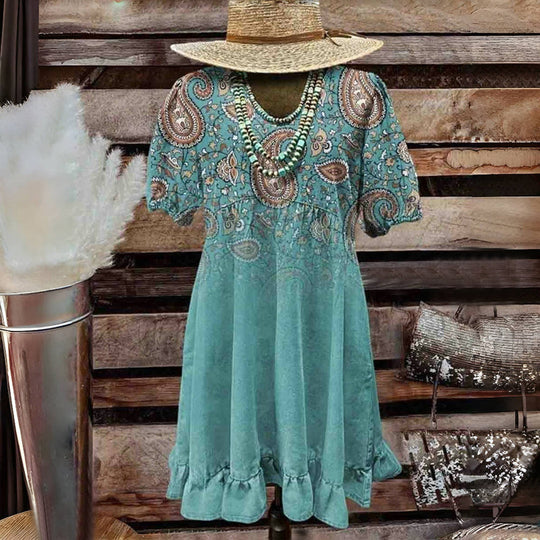 Vintage-ethnisch bedrucktes Kleid