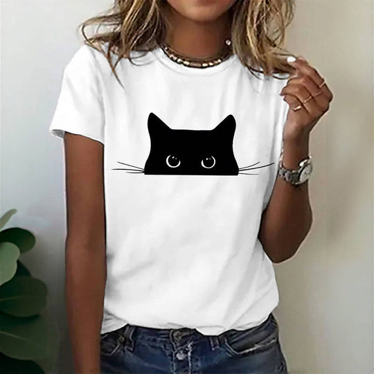 Lässiges T-Shirt mit Katzenmuster