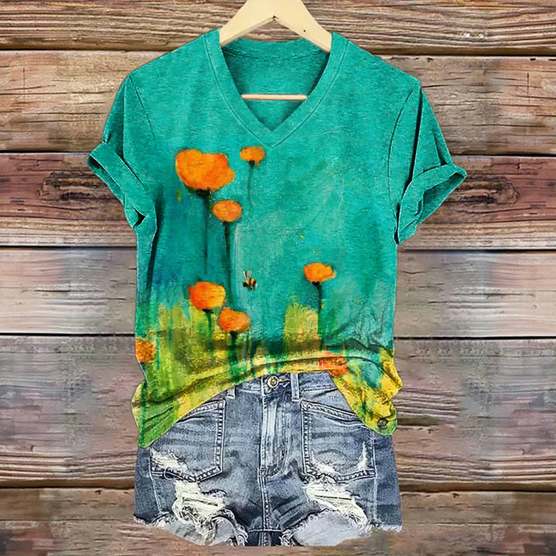 Vintage Bedrucktes Blumen-T-Shirt