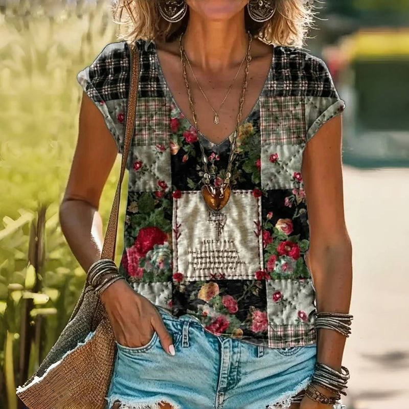 Vintage bedrucktes Blumen-T-Shirt