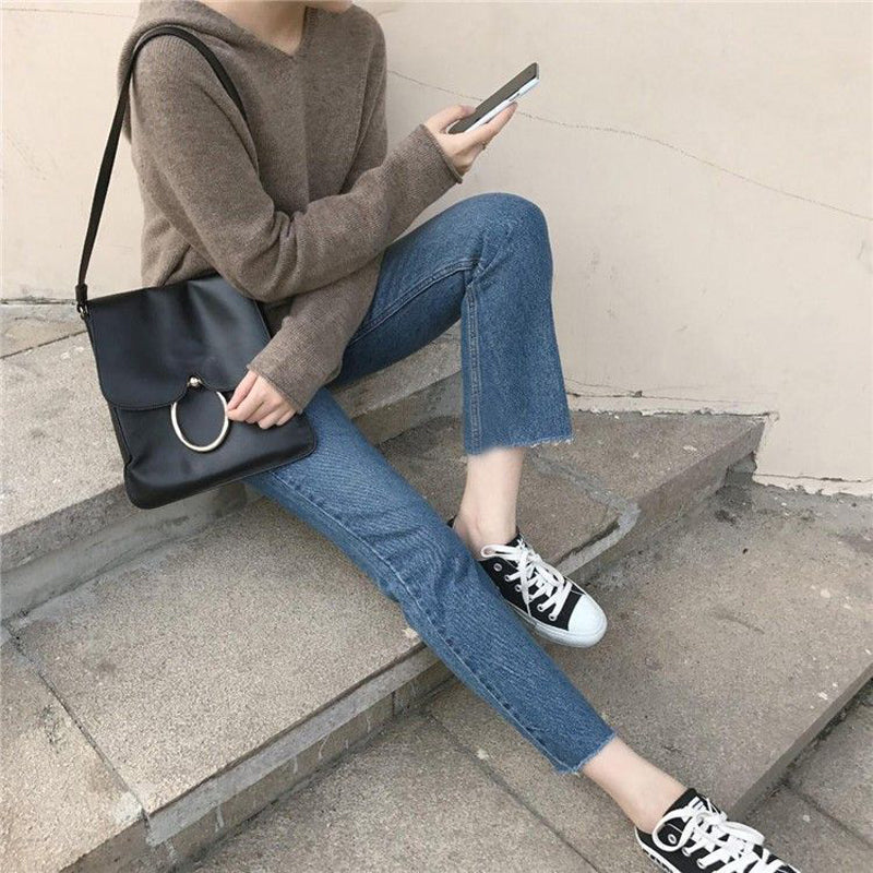 Einfarbige Kapuzen-Pull-Over