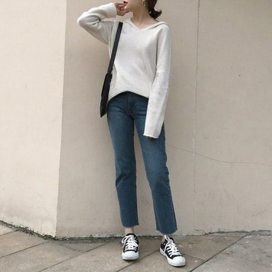 Einfarbige Kapuzen-Pull-Over