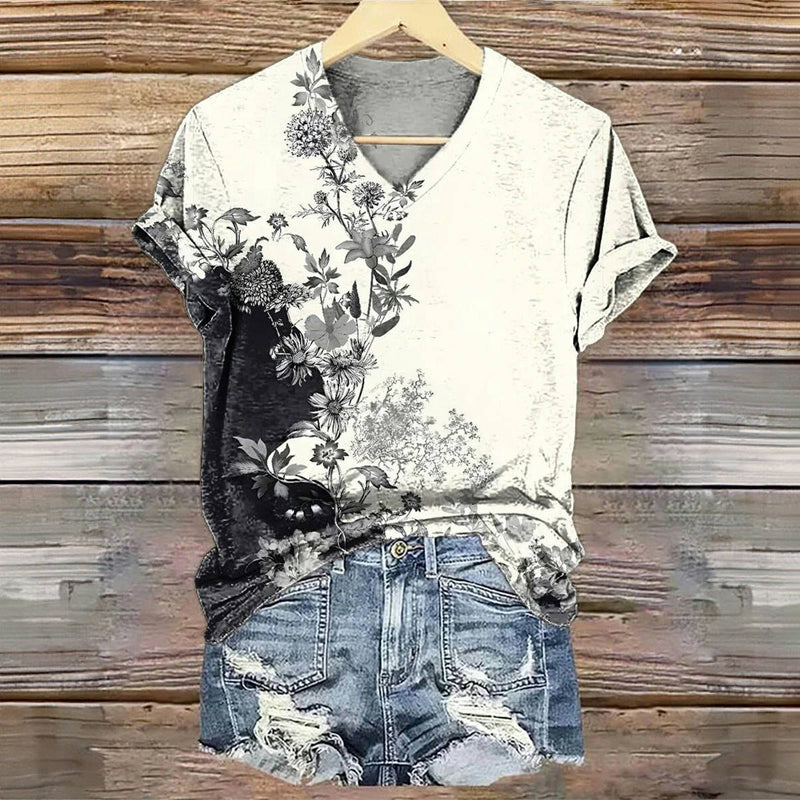 Vintage bedrucktes T-Shirt mit Blumenmuster