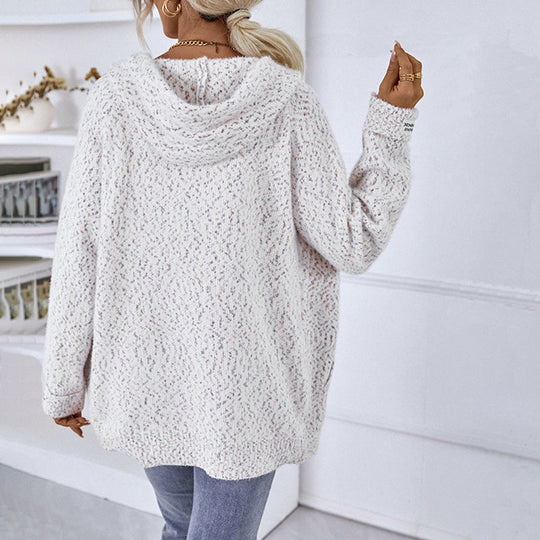 Lässiger gestrickter Kapuzen-Cardigan