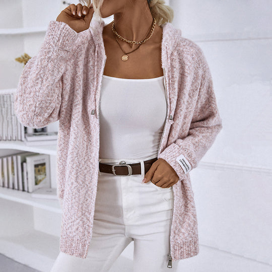 Lässiger gestrickter Kapuzen-Cardigan