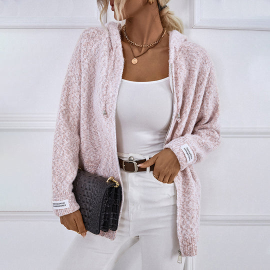 Lässiger gestrickter Kapuzen-Cardigan