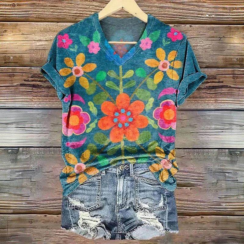 Vintage bedrucktes T-Shirt mit Blumenmuster