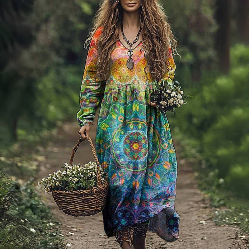 Vintage Ethnischer Print-Kleid