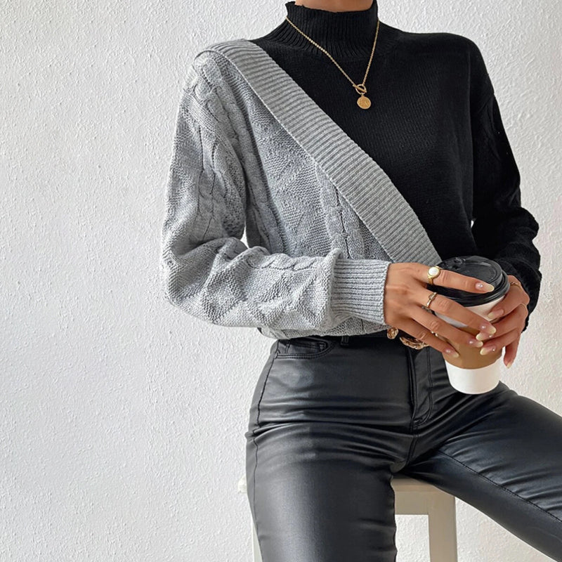 Lässiges gestricktes Patchwork-Shirt