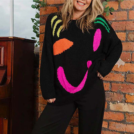 Lässiger Strickpulli mit Smiley-Motiv