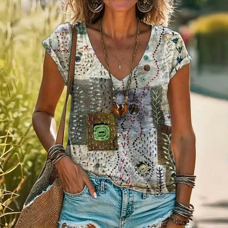 Vintage Abstrakt Bedrucktes T-Shirt