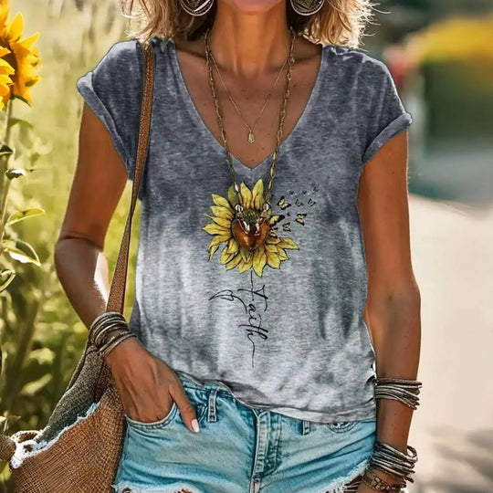 Blumenmuster-T-Shirt mit Farbverlauf