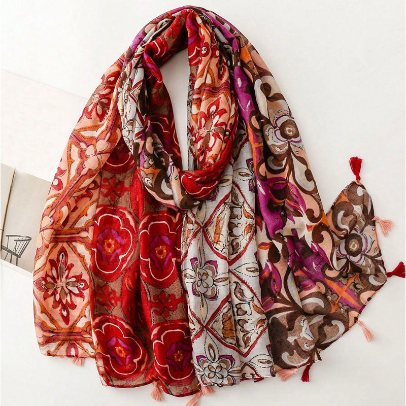 Vintage bedruckter Blumen-Schal