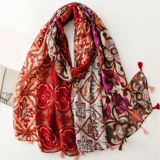 Vintage bedruckter Blumen-Schal