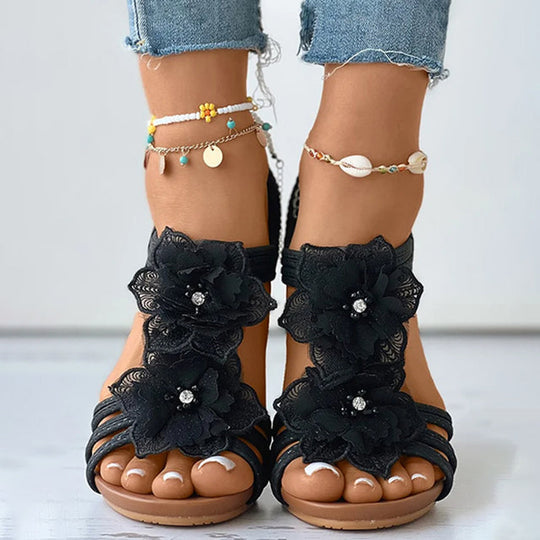 Florale Dekorative Keil-Sandalen