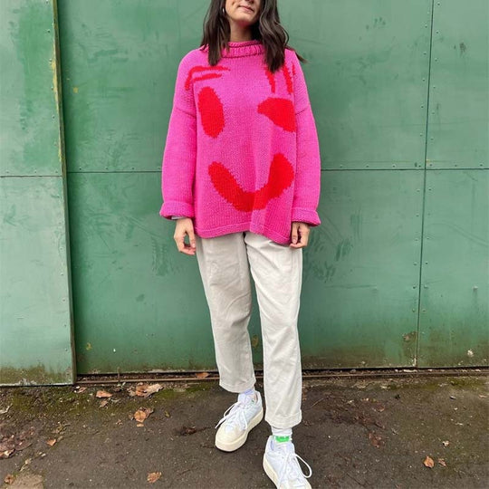 Lässiger Strickpulli mit Smiley-Motiv