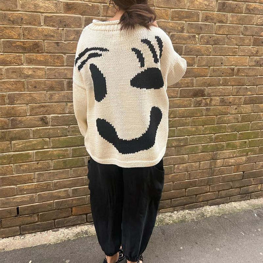 Lässiger Strickpulli mit Smiley-Motiv