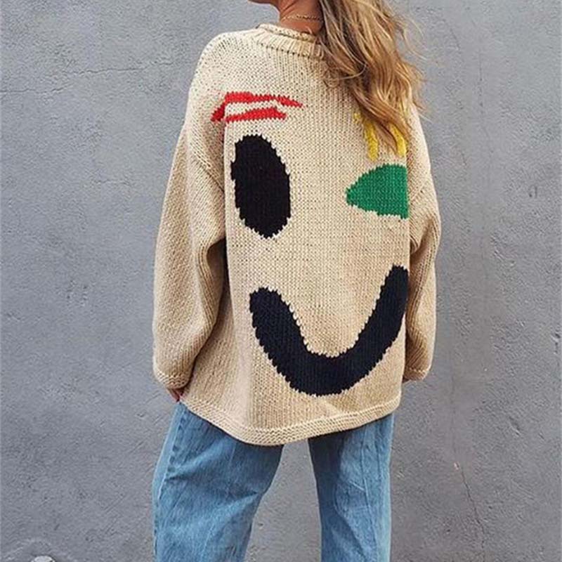 Lässiger Strickpulli mit Smiley-Motiv