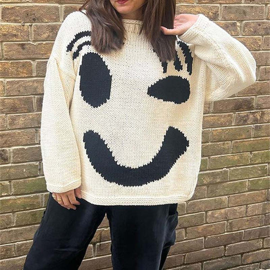 Lässiger Strickpulli mit Smiley-Motiv
