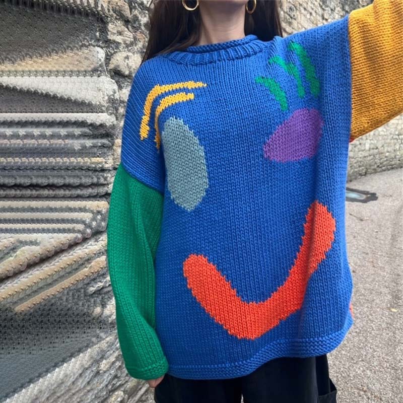 Lässiger Strickpulli mit Smiley-Motiv