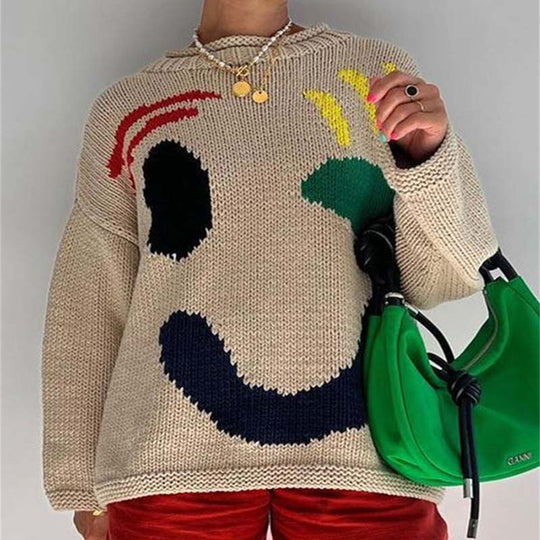 Lässiger Strickpulli mit Smiley-Motiv