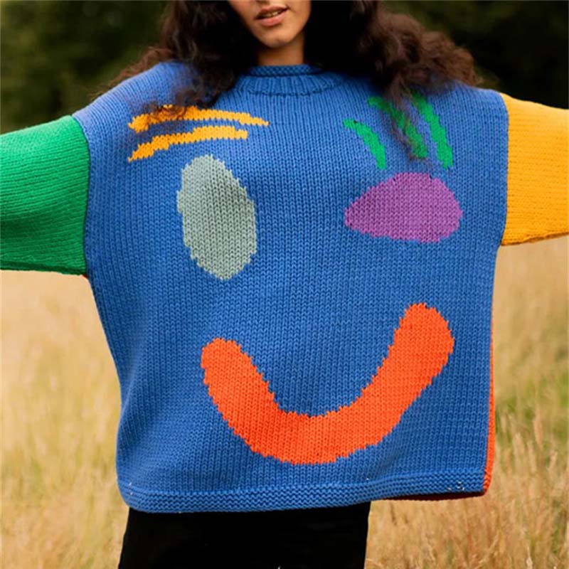 Lässiger Strickpulli mit Smiley-Motiv