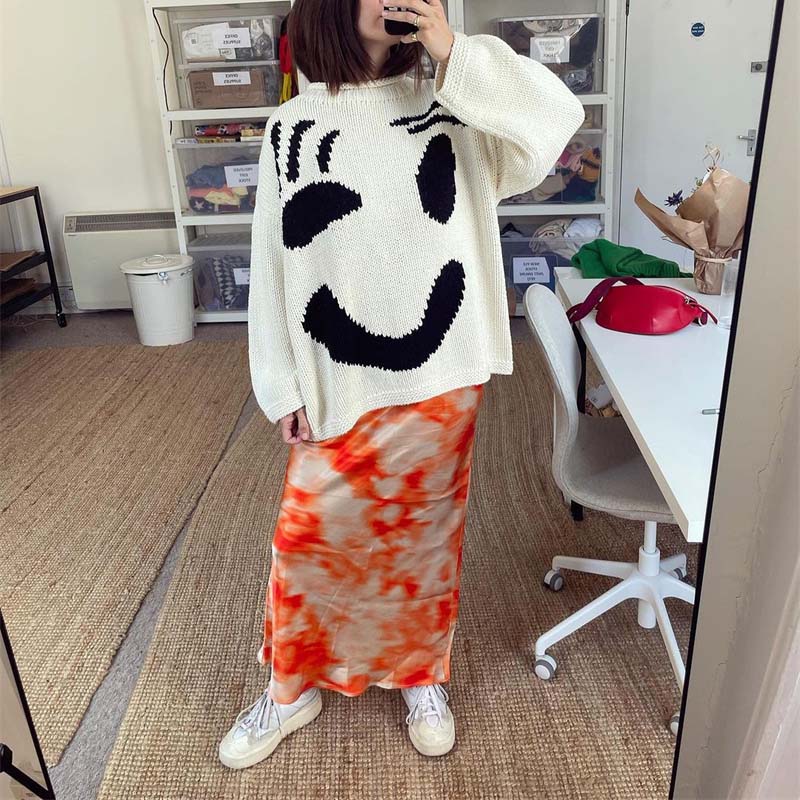 Lässiger Strickpulli mit Smiley-Motiv