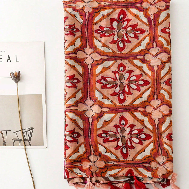 Vintage bedruckter Blumen-Schal