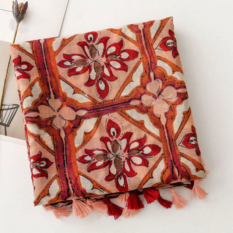 Vintage bedruckter Blumen-Schal