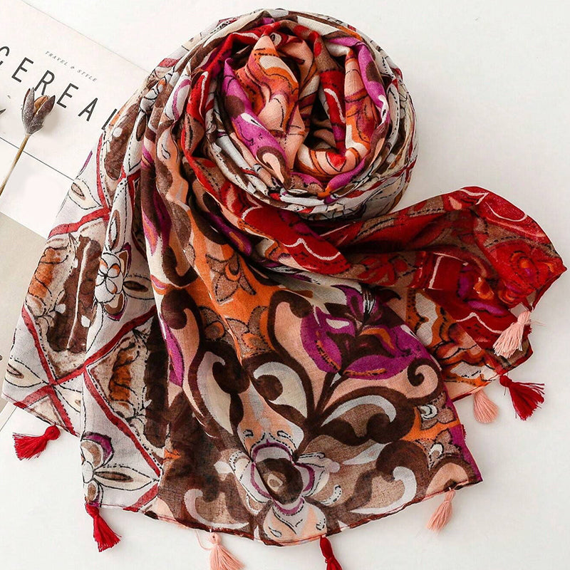 Vintage bedruckter Blumen-Schal