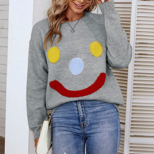 Lässiger Strick-Pull-Sweater mit Smiley-Muster