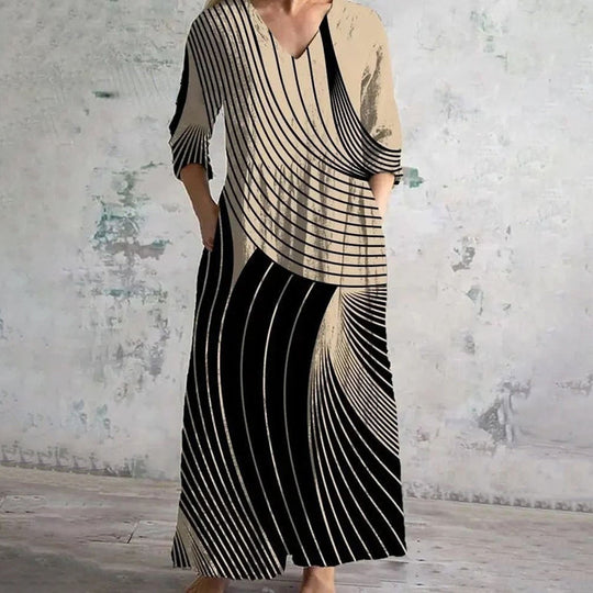 Vintage gestreiftes Kleid mit langen Ärmeln