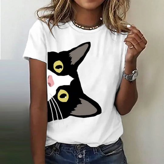Lässiges T-Shirt mit Katzenprint