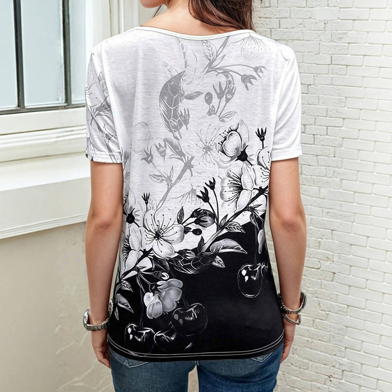 Blumen-T-Shirt mit Farbblöcken