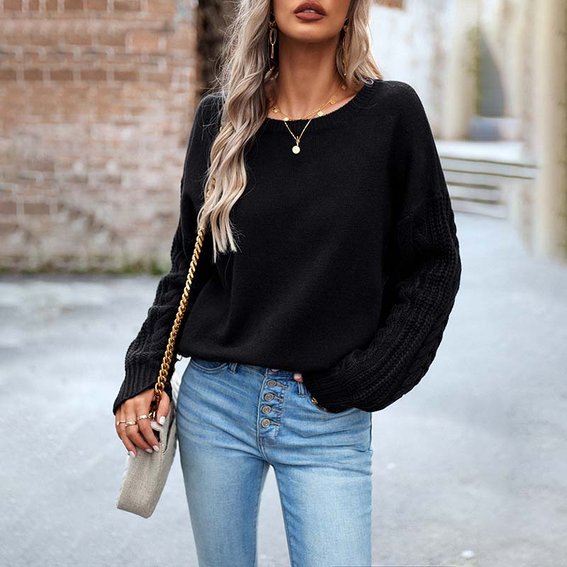 Lässiger Strickpullover in uni Farbe