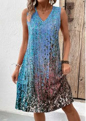 A-Linien ärmelloses Kleid mit V-Ausschnitt