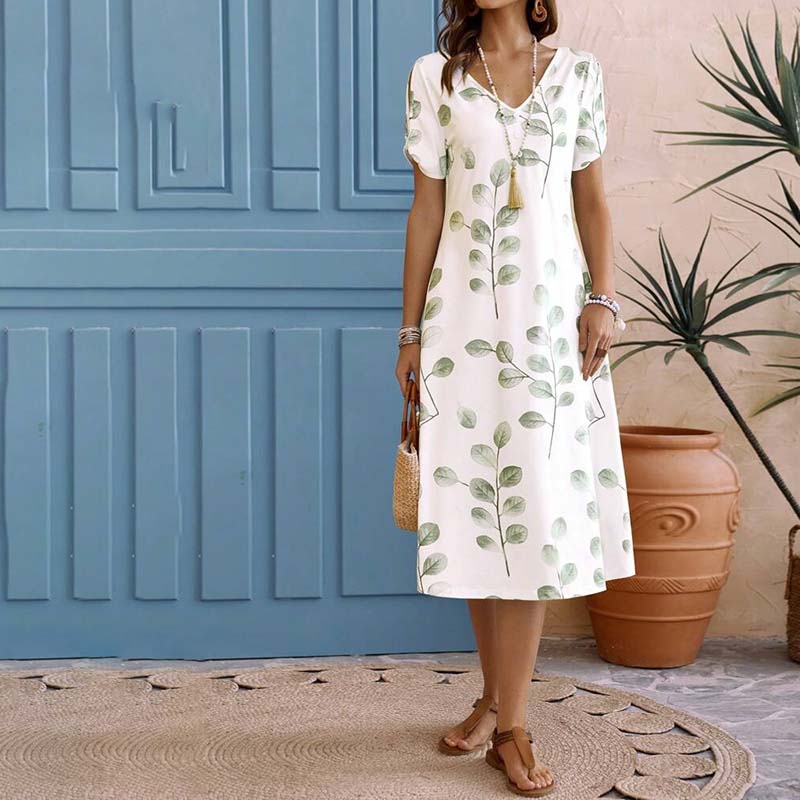 Lässiges Hemdblusenkleid mit Blättermuster