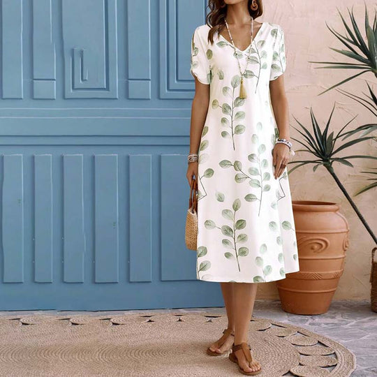 Lässiges Hemdblusenkleid mit Blättermuster