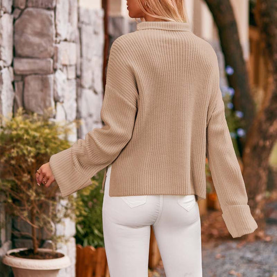 Lässiger einfarbiger Strick-Pull-Over