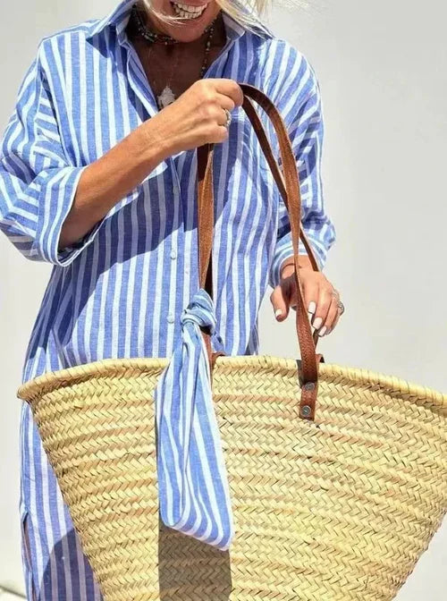 Éliane | Gestreiftes Kleid mit Kragen