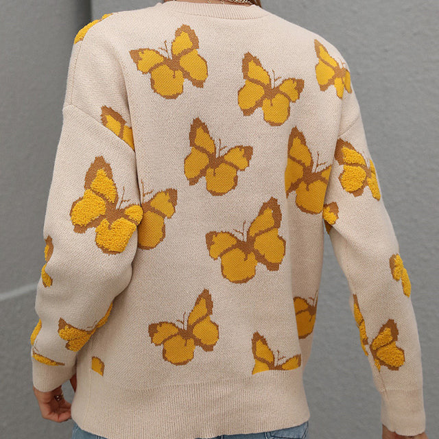 Lässiger Pullover mit Schmetterlingsmuster